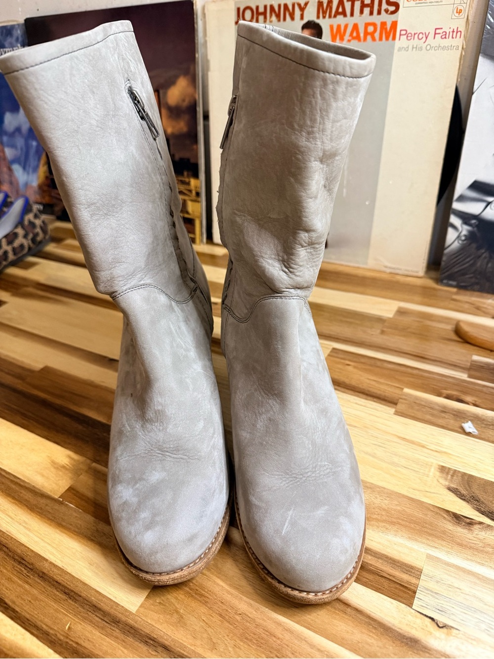 Frye suede Mid-Calf Zip Leather Boots in Gray tennisprep flannel western casual